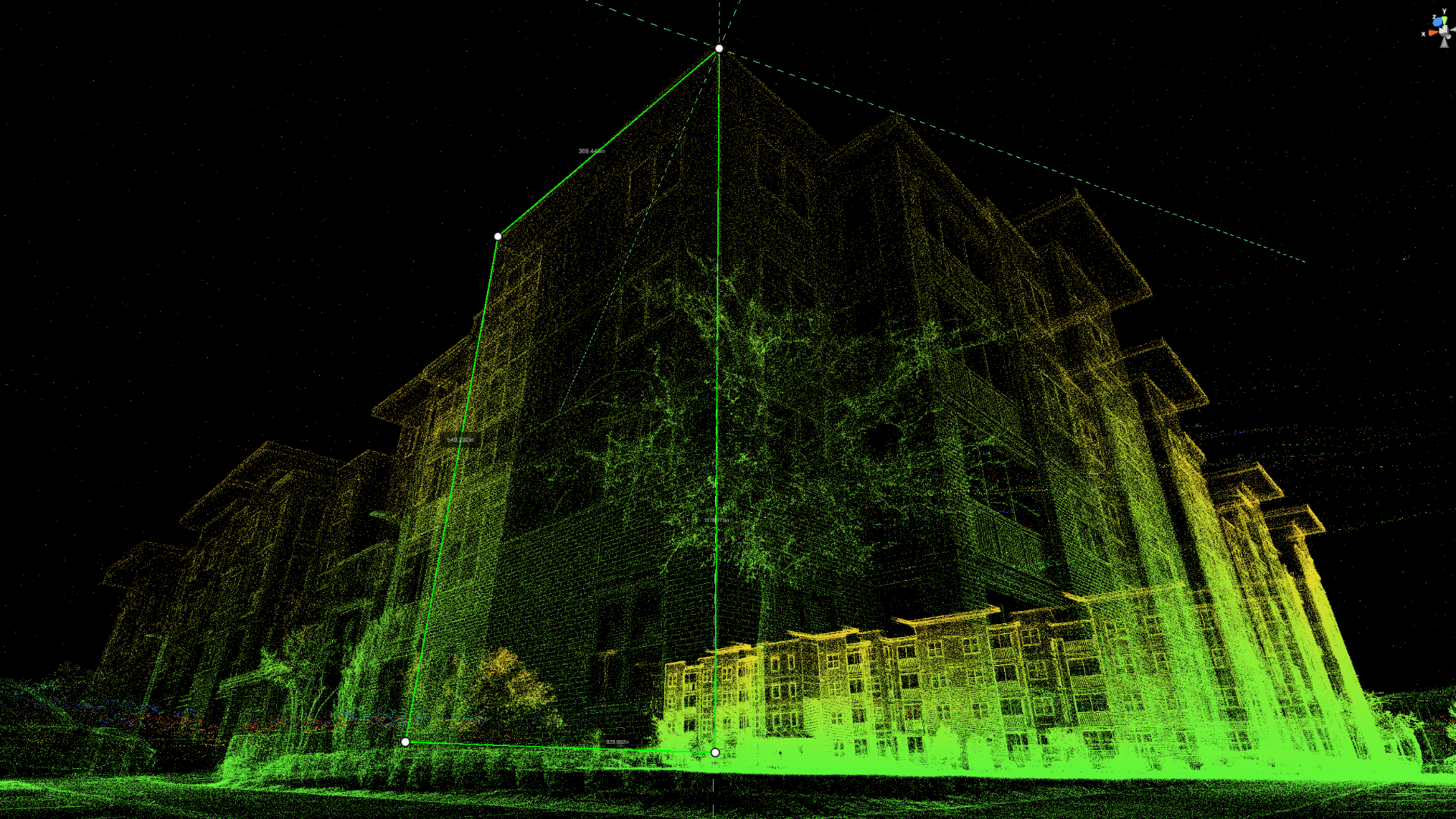 Point cloud visualization of a scanned apartment building