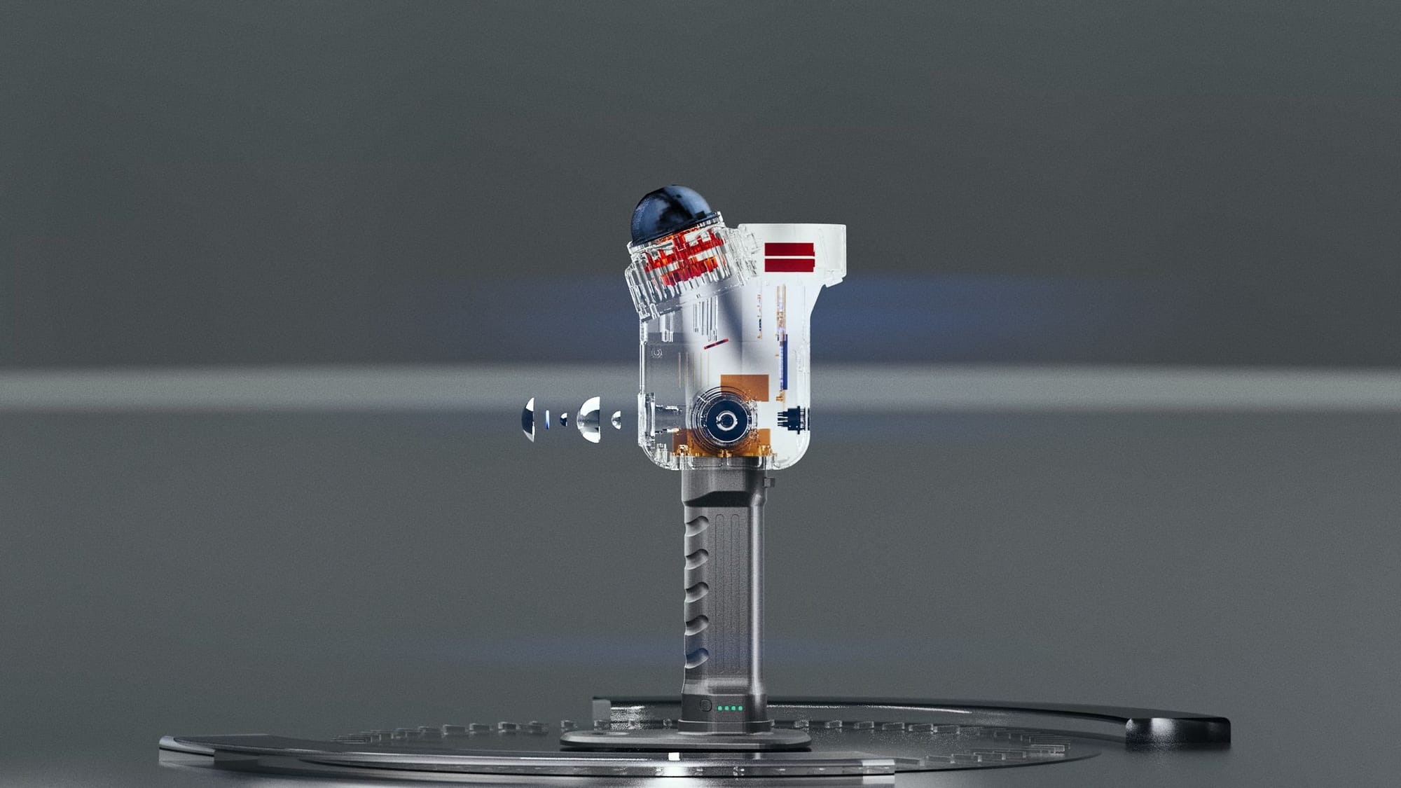 Exploded technical render of the Lixel K2 optics housing