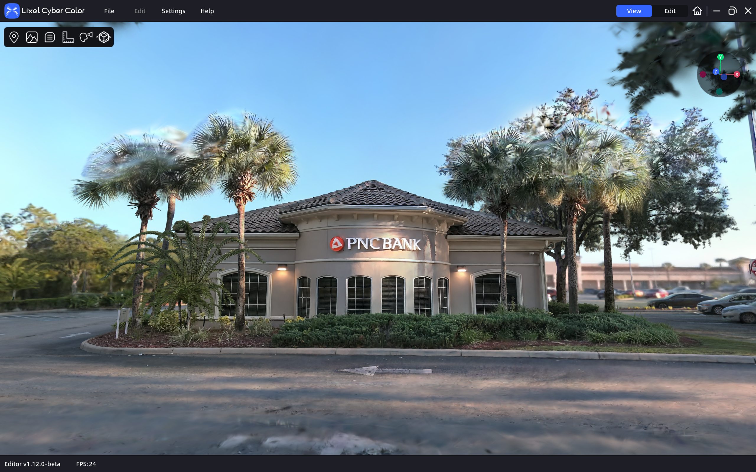 Photorealistic 3DGS render of PNC Bank building