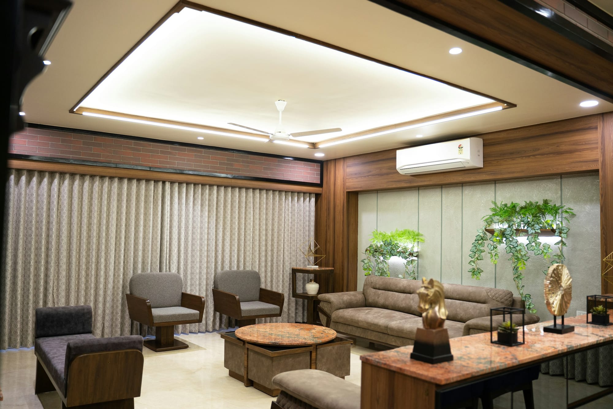 Modern living room interior with warm tones