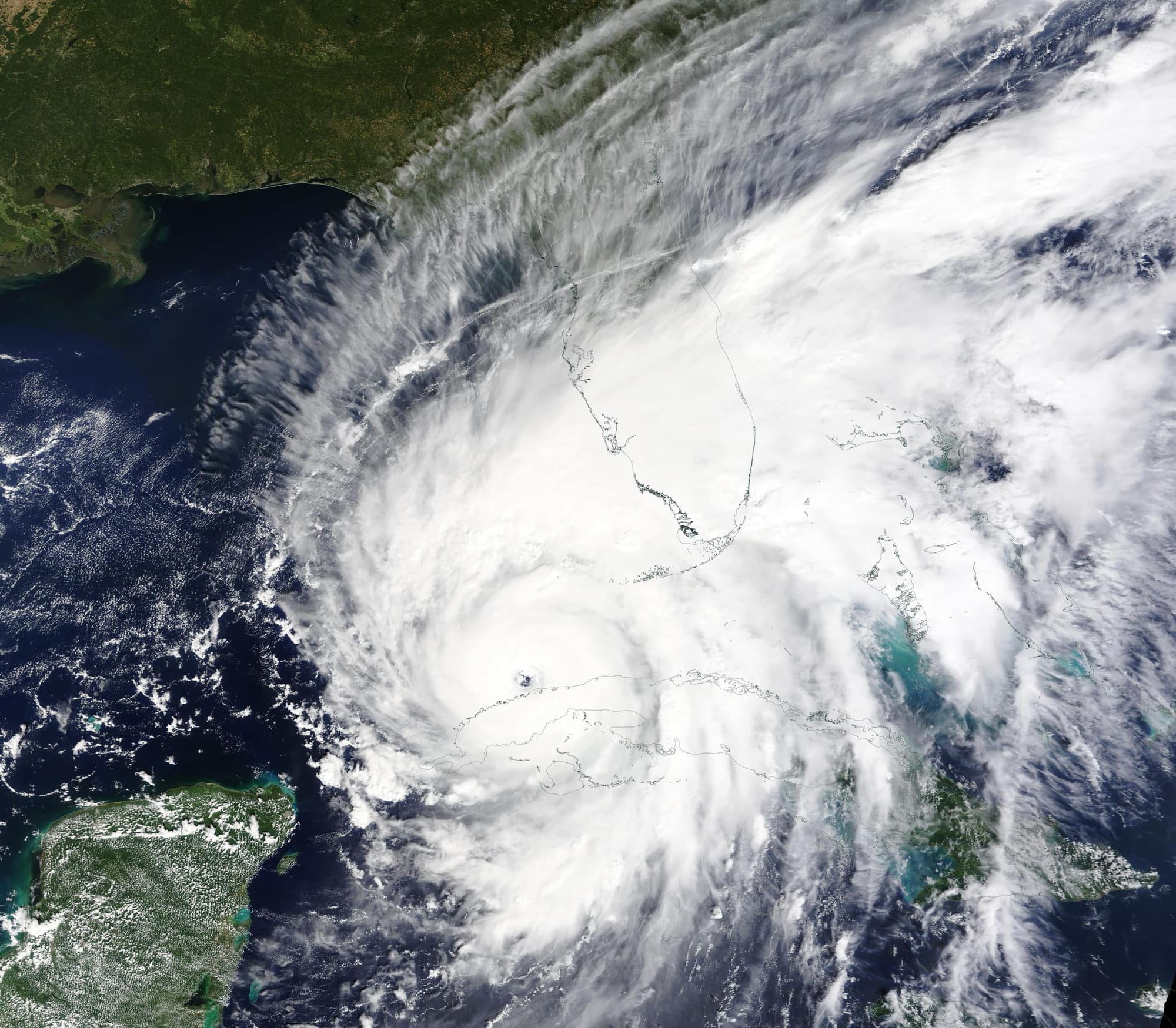 Satellite image of a hurricane approaching the Florida peninsula